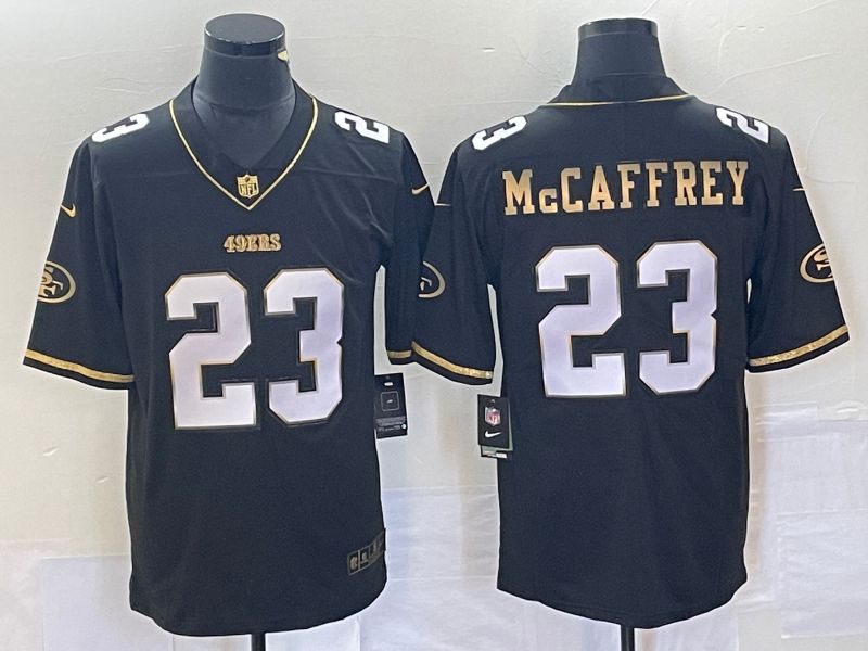 Men San Francisco 49ers 23 Mccaffrey Black Gold 2023 Nike Vapor Limited NFL Jersey